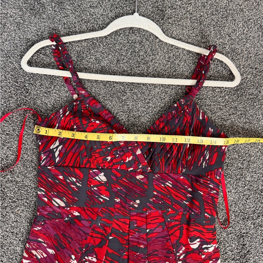 BCBGMaxAzria Red Black White Abstract Dress Size 4 Back Zipper Spaghetti Straps - Picture 8 of 15